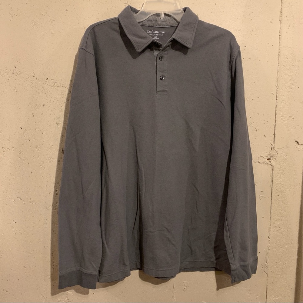 Croft & Barrow Signature Polo Shirt Long Sleeve Gray Mens Size XL 100% Cotton